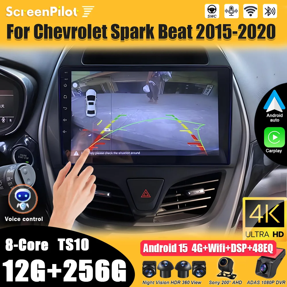 Rádio Automotivo para Chevrolet Spark Beat 2015 2016 2017 2018 2019 2020 Android 16 2 Din Multimídia Vídeo Player Carplay Bluetooth Wifi