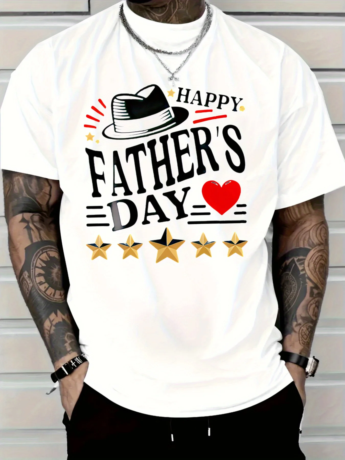 تي شيرت برسومات Dad for Man of God - تي شيرت رجالي كاجوال بأكمام قصيرة ورقبة دائرية من القطن بتصميم متقاطع وريش