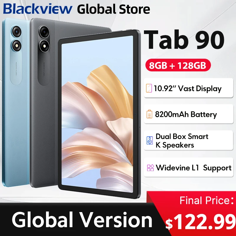 Blackview-Tablettes Tab 90 4G, écran 2025 pouces, 8 Go, 10.92 Go, Widevine L1, batterie 128 mAh, Android 14, haut-parleurs pour touristes, PC Pad, nouveau, 8200