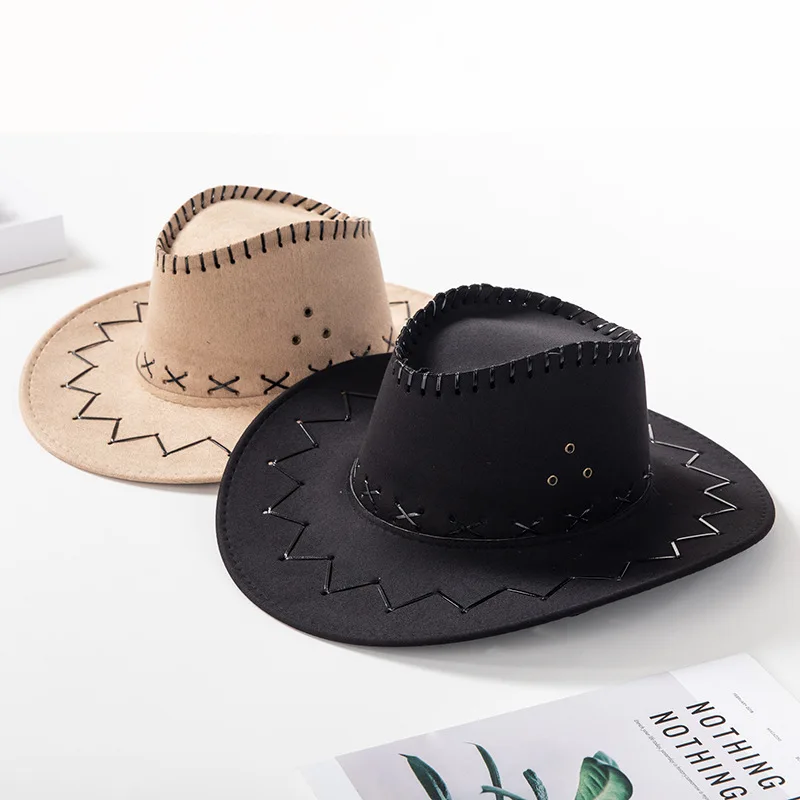 Casual Western Cowboy Hat Sun Hat Cowgirls Children Hat Artificial Suede Wide Brim Leisure Halloween Men Woman Hat view 3