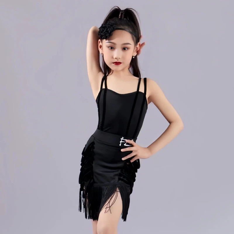 

customized women's adult girls' Latin dance advanced sense practice costume suspender hollow tassel set performance fringe dress