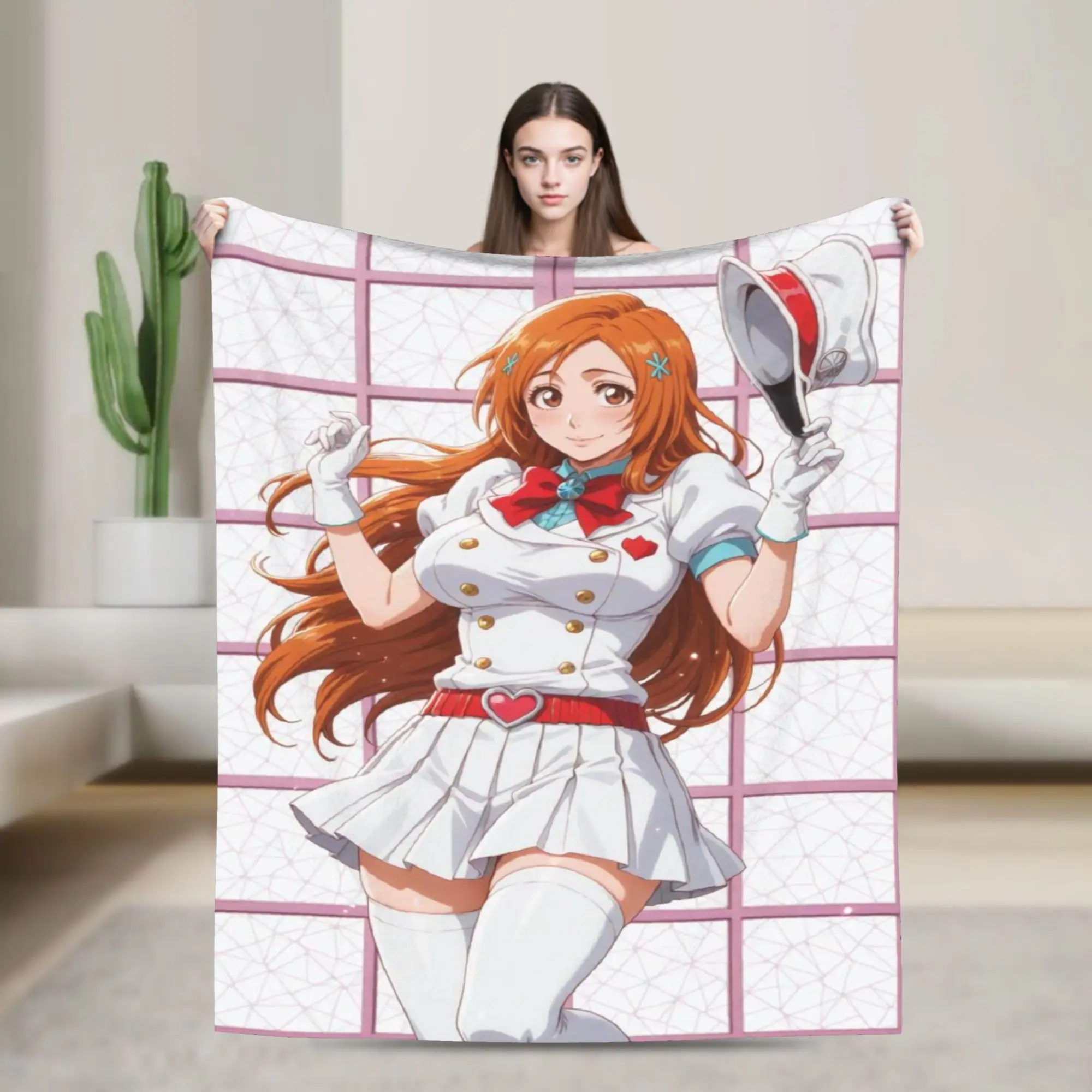Orihime Flannel Blankets Bleaches Anime Funny Throw Blanket for  Sofa Bedding Lounge 125*100cm Plush Thin Quilt