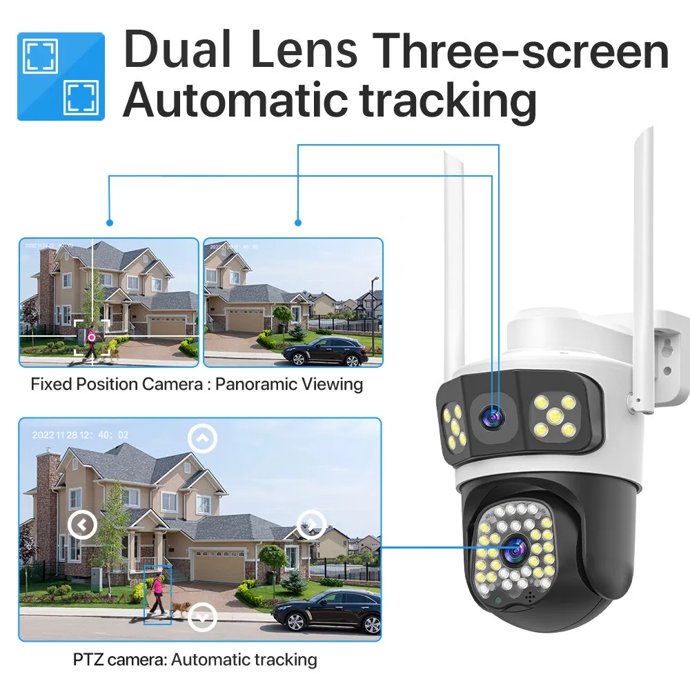Linook,dual lens CCTV camera,PTZ360 for mobile viewing,WiFi camera AI for mobile detection,IP66 waterproof,wireless CCTV camera