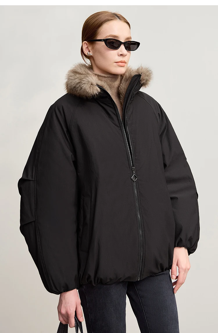 AMII Women's Jacket 2025 Winter New Loose Medium And Long Fur Collar Long Sleeve Zipper Casual Warm Parkas Jacket Woman 12544100