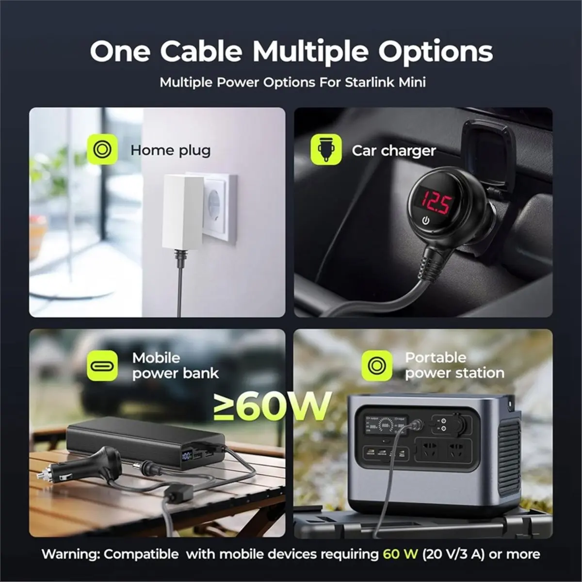 update. 3 in 1 Cable for Starlink Mini , USB C to DC, Car Charger & DC to DC Replacement Power Cord for Starlink Mini Dish 10ft