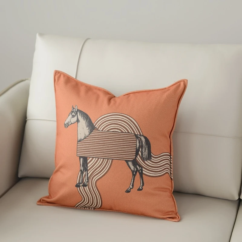 High-end light luxury art horse series cushion cover with plush surface for villa living room sofa decorative backrest