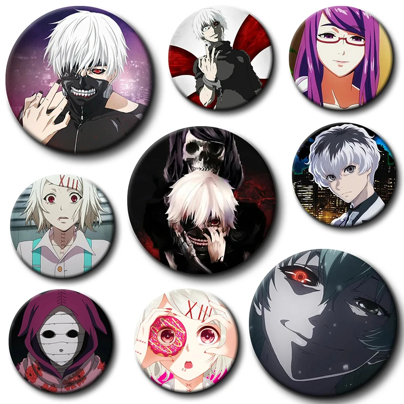 

Tokyo Ghoul Anime Button Pins Round Creative Brooches for Backpack Accessories Gifts Kaneki Ken Juzo Suzuya Rri Cartoon Badge