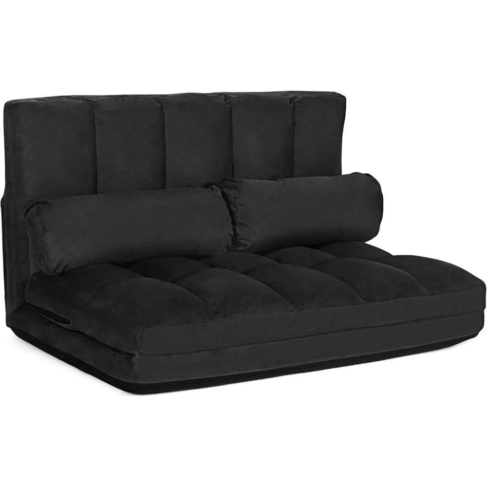 Foldable Floor Sofa, 6-Position Adjustable Lounge Couch with 2 Pillows & Suede Cloth Cover, Modern Lounge Mattress Video Gaming