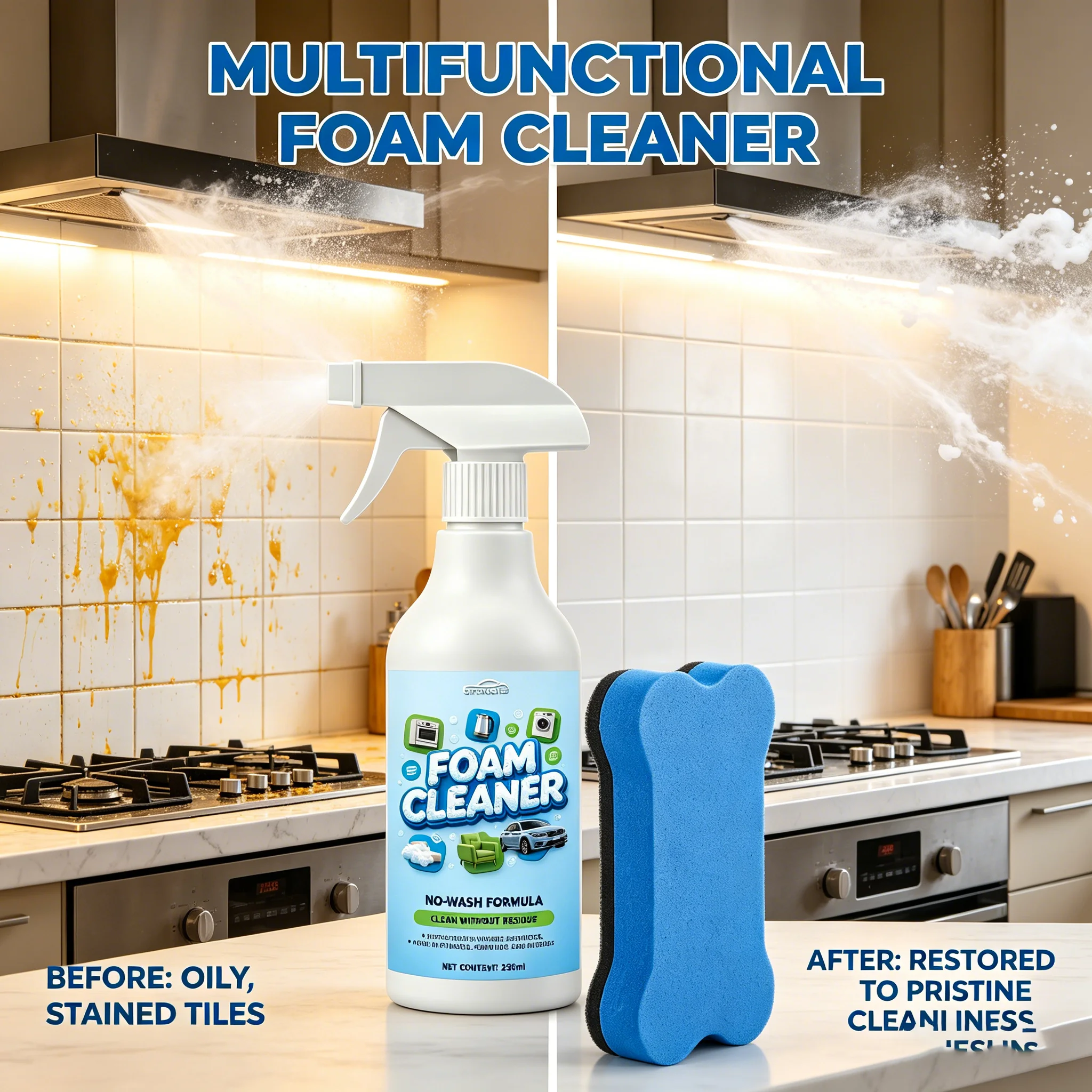 Quitamanchas en Espuma Sin Enjuague 250ML, Limpiador Multiusos, Renueva la Tapicería del Interior del Automóvil, Superficies Duras del Hogar, Limpieza sin Esfuerzo