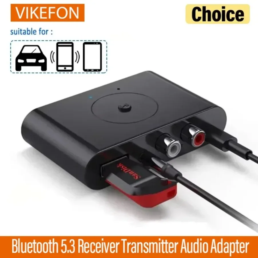 VIKEFONBluetooth 5.3 Receiver Transmitter U Disk RCA 3.5mm AUX Jack Stereo Music Wireless Audio Adapter For Car Kit Speaker TV