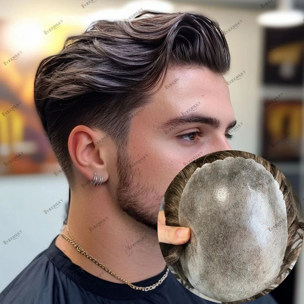 شعر بشري للرجال أرخص قاعدة الجلد 0.1 ملم حقن استبدال الشعر المستعار للصلع أشقر بني # 4 # 6 باروكات رجالية أوروبية #2