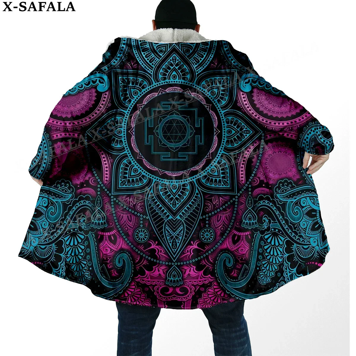 Mandala Trippy psychédélique coloré Arts optique chaud à capuche Everak hommes pardessus manteau coupe-vent sourire Cape Robe à capuche couverture-8