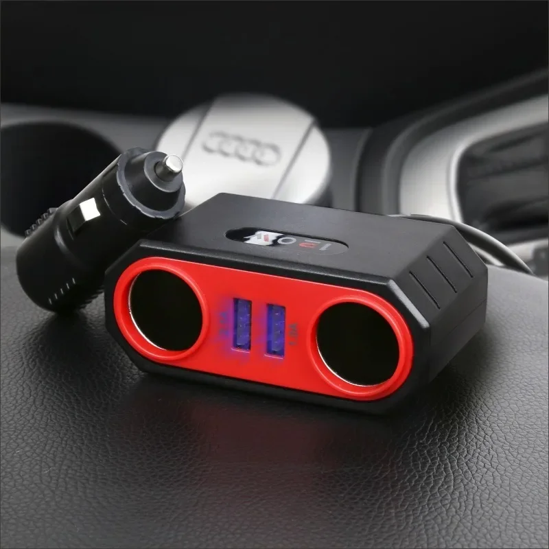 Car One Tow two Multi-function Car Adapter Multi-plug USB Mobile Phone Charger 12-24V Model General