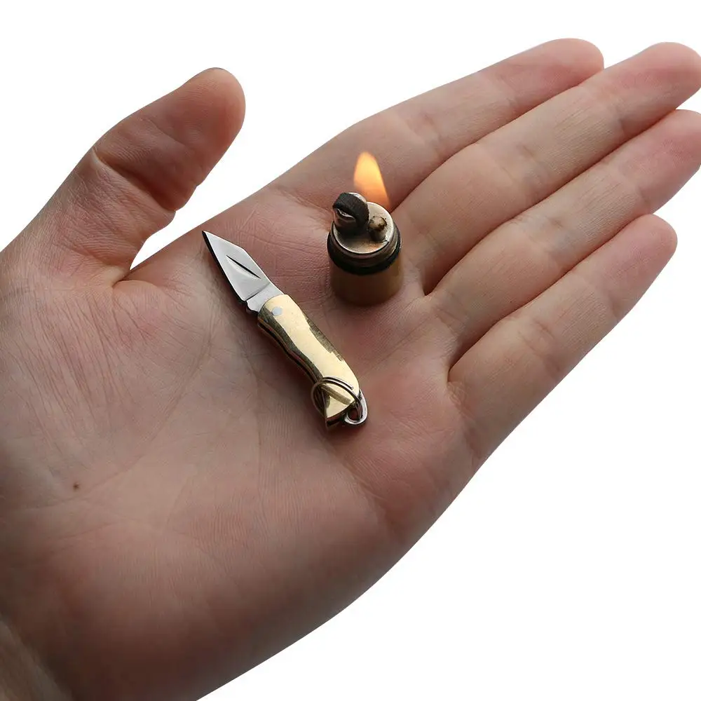 Mini fold-able Pocket Wallet Keychain Knives Survival EDC Tool Grinding Wheel Lighter Outdoor Tools Survival whistle