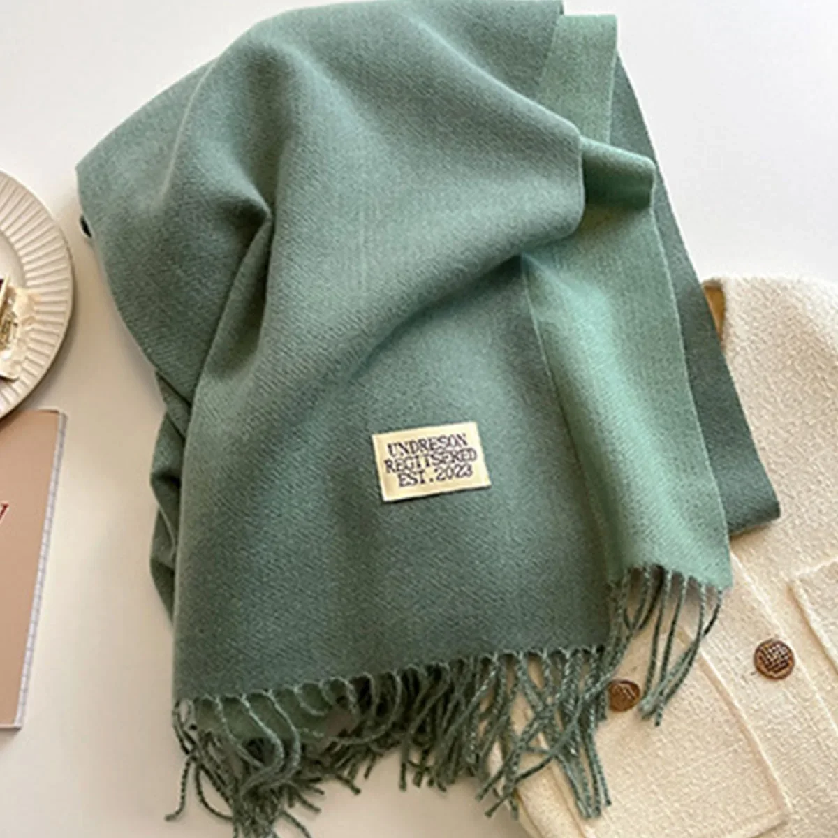 Winter Cashmere Scarf Women Fashion Casual Solid Color Double Side Blue Green Shawl Wraps Blanket Thick Warm Pashmina