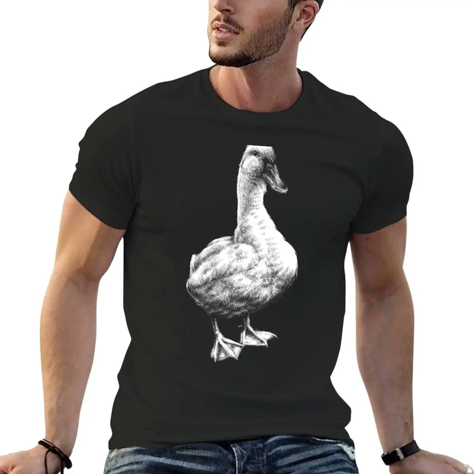 Duck Animal Portrait (dark background) T-Shirt anime stuff quick drying t shirts for men graphic