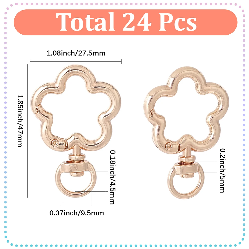 1 Box 24pcs Flower Key Clasp Swivel Keychain Clasp Alloy Light Gold Floral Cute Blossom Shaped Lanyard Trigger Lobster Claw Clip