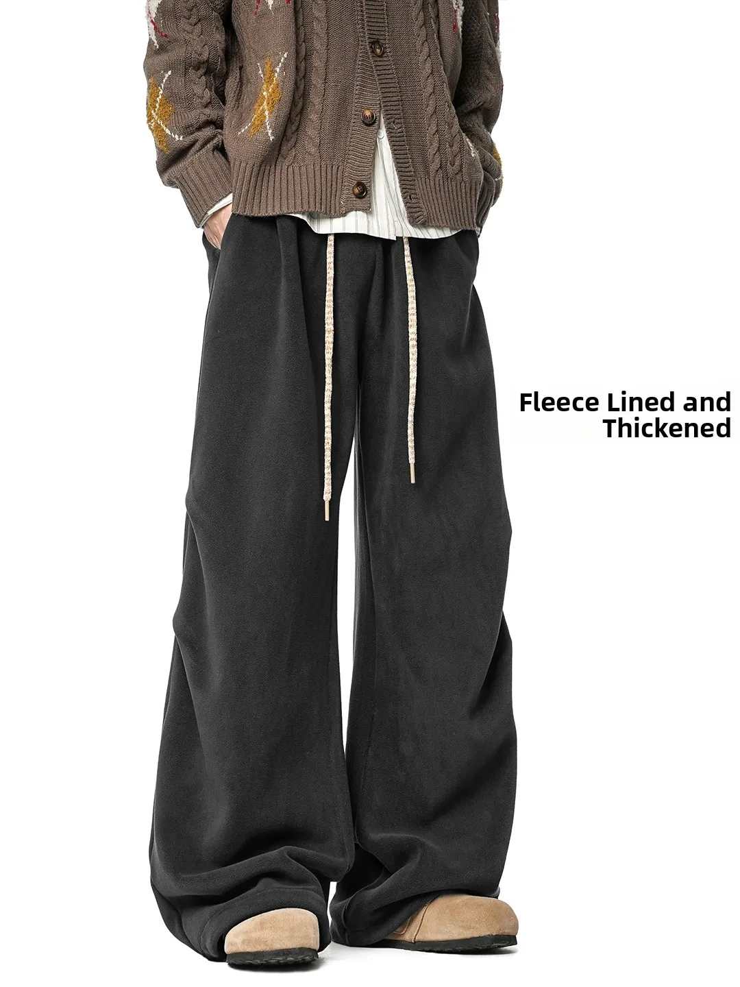 

Thi Fce Lined Sports Straight Leg Casual Pants for Men Winter Faion Loose Fit Heavyweight Umbrella Soldier Sle Trousers