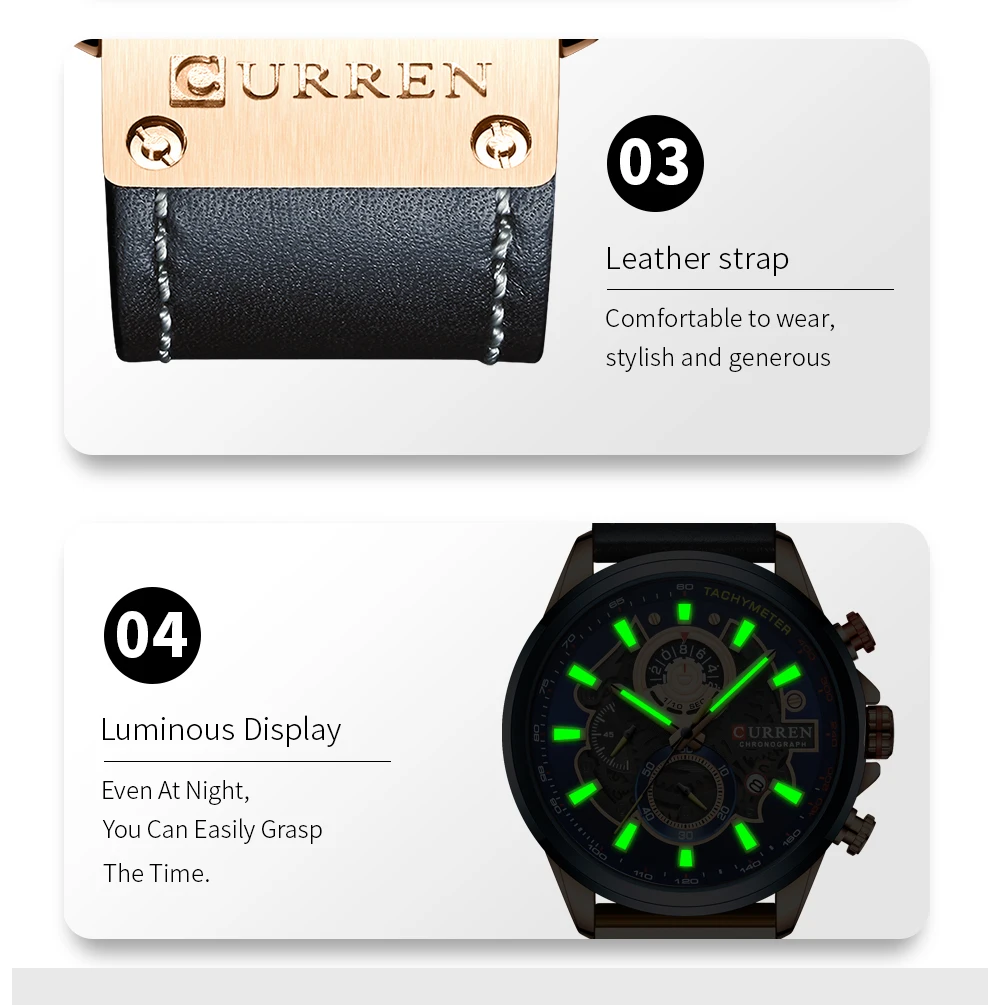 CURREN Uhr für Männer Top Marke Luxus Lederband Quarz Wasserdichte Armbanduhr Mode Lässig Sport Uhr Business Datum Uhr – Detail 7