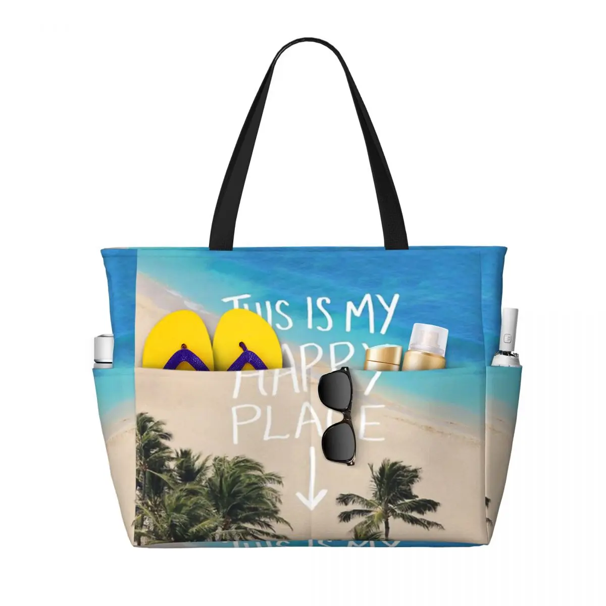Happy Place - Hawaii Large travel bagWaterproof Tote Beach Bag Large Capacity Travel Shopping bags