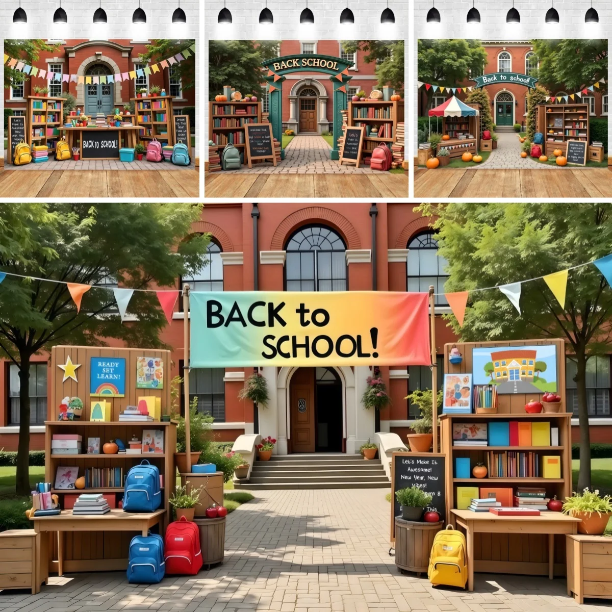 2026 Back To School Photography Backdrop Colorful Campus Bookshelf School Bag Banner Welcomes Students Portrait Photo Background