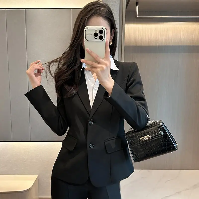 High-End Professional Suit Set Women's Black Suit Jacket Formal Wear for College Students Job Interviews And Work in Hotels