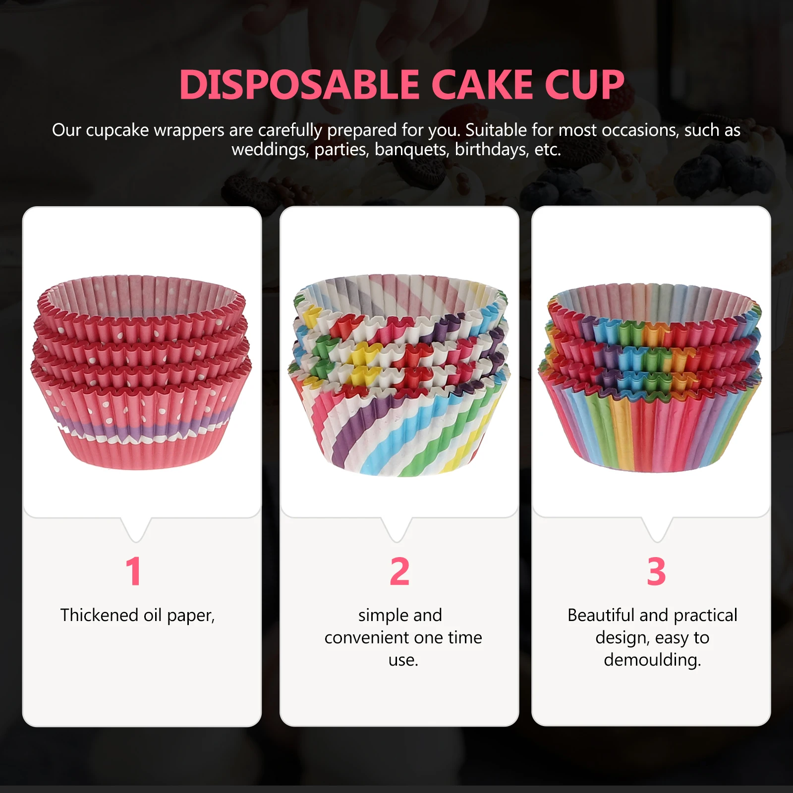 

500 Pcs Cake Cups Grease proof Baking Supplies Nonstick Wrapping Muffin Paper Holders Food Grade Oil Resistant Safe Sanitary
