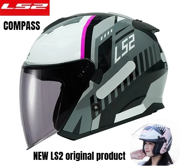

Оригинальный мотоциклетный шлем LS2 OF626 COMPASS, полушлемы на четыре сезона, противотуманные шлемы с двойными линзами и открытым лицом Casco De Moto