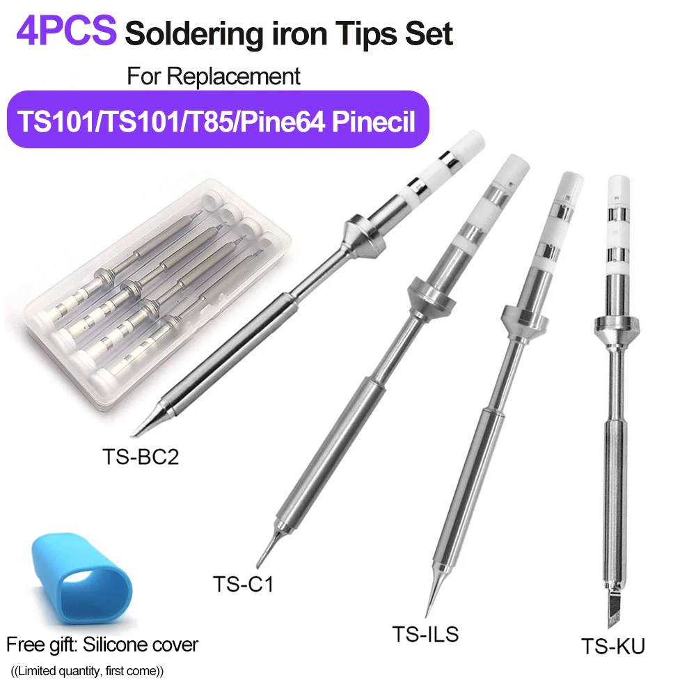4PCS TS-B2 BC2 C1 KU ILS I C4 D24 K Kit Tips Replacement Various Models of TS100 TS101 Pine64 Pinecil-BB2 Soldering Iron V1 V2