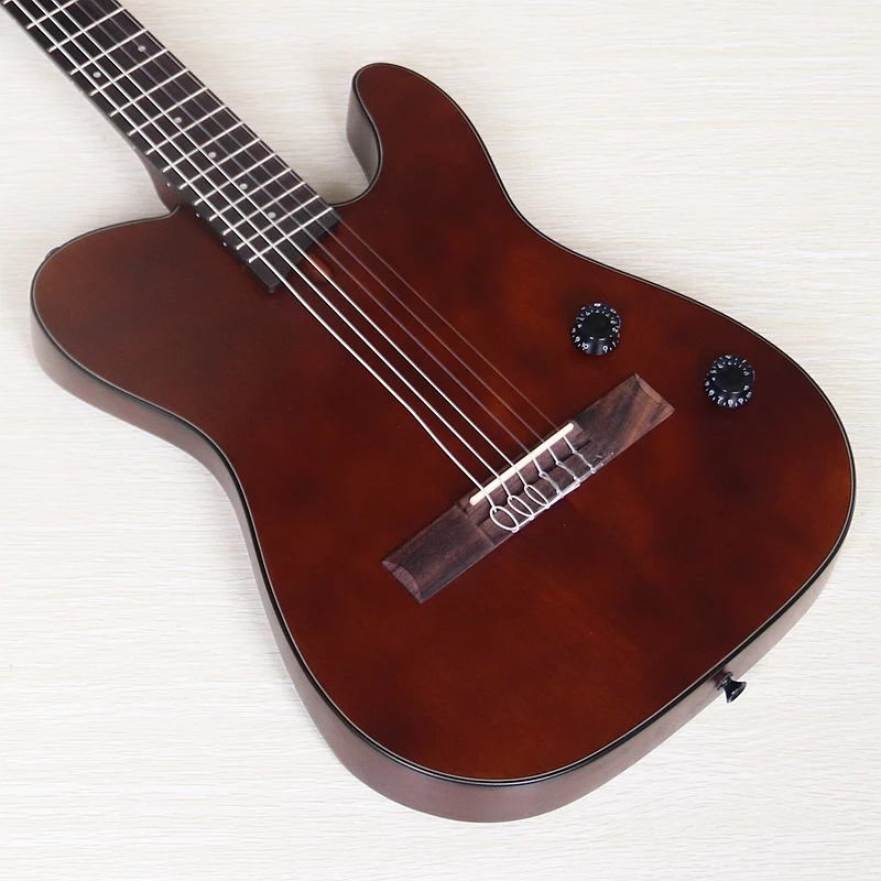 Guitarra Clásica Silenciosa con Circuito Activo, Cuerpo de Madera Sólida, Tapa de Abeto, 39 Pulgadas, 6 Cuerdas, Acabado Mate, Cuerdas de Nylon