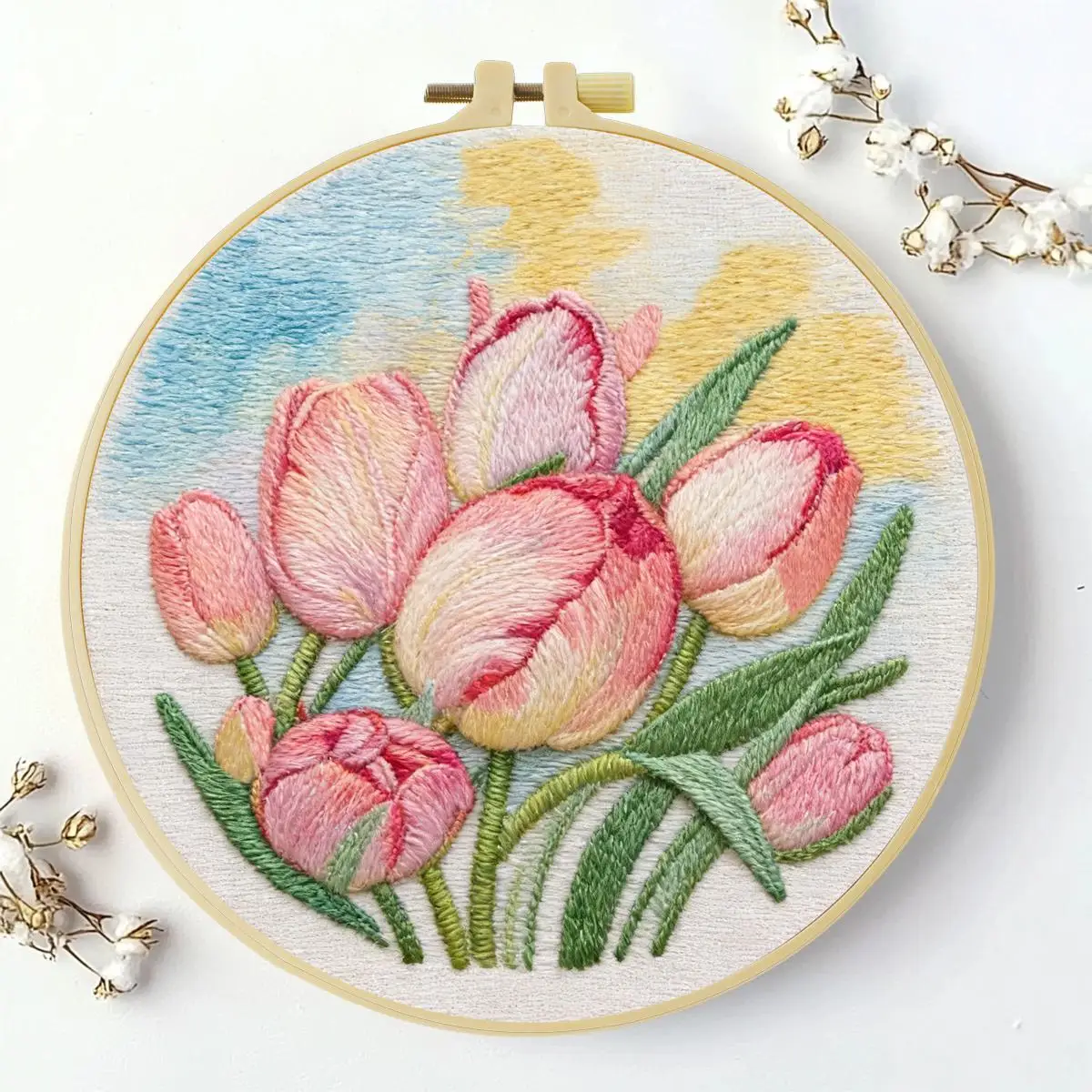 1 Stück 20X20CM/15X15CM 7,87/6,3 Zoll Pflanzen - Blumen Stickerei Starter-Kit DIY-Kit DIY-Stickerei-Set Handarbeiten Heimdekoration – Detail 2