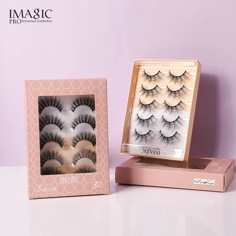 

IMAGIC New 5Pairs 3D Faux Mink Lashes Natural Curly Soft Wispy Volume False Eyelashes Dramatic Self Adhesive Eyelashes Makeup Se