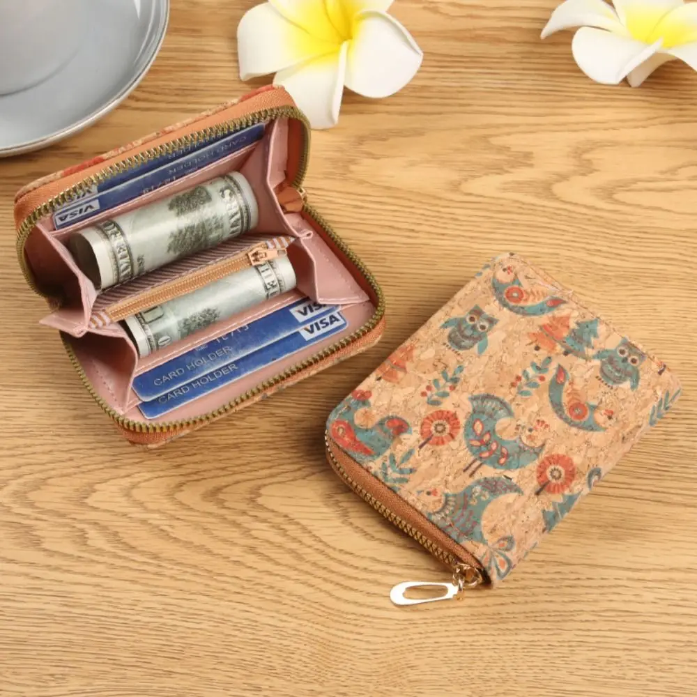 

Retro PU Leather Short Wallet Printed Zipper Coin Purse Card Holder Women