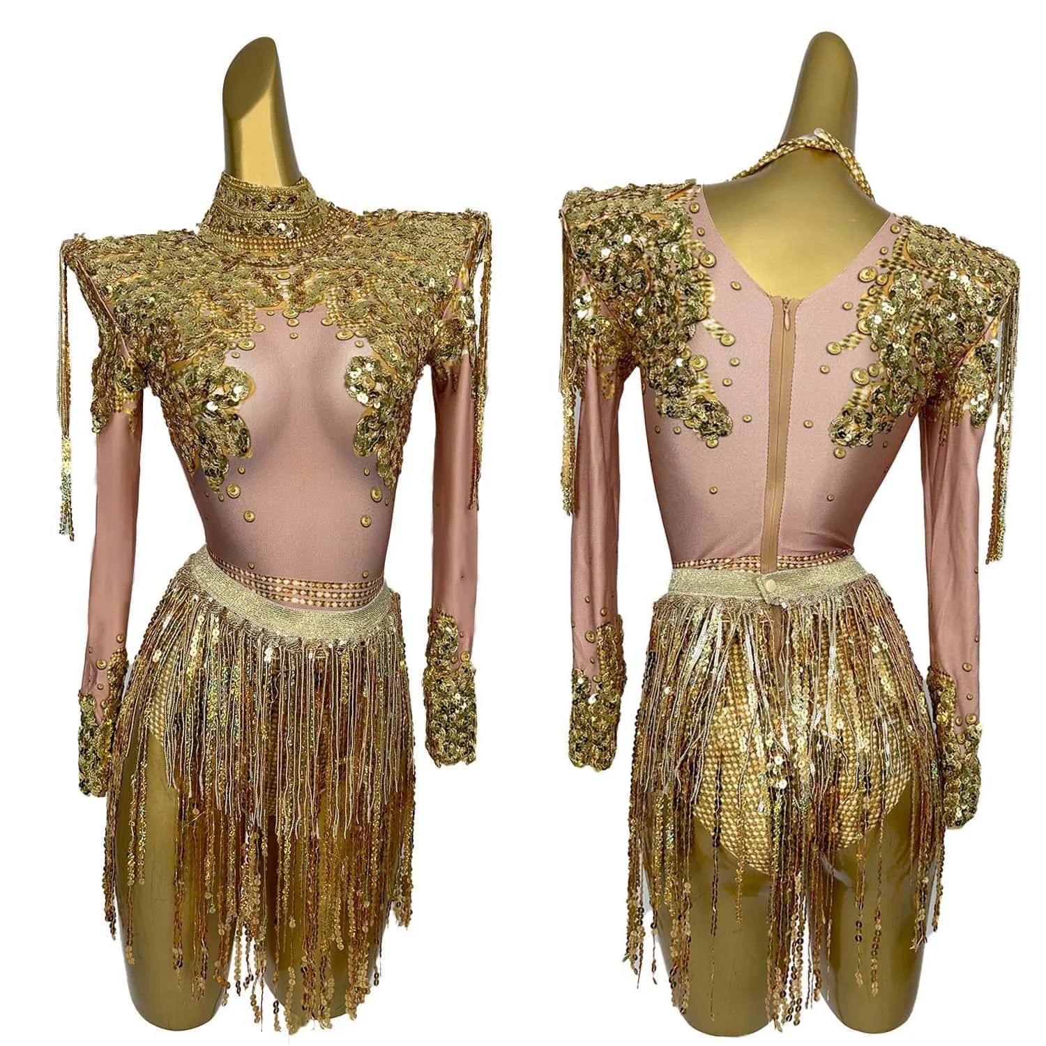 Nightclub Shining Sequins Tassels Women Party Jumpsuit Dancer Stage Outfits Set Fringes Bodysuits Showgirl Costume Nainiang