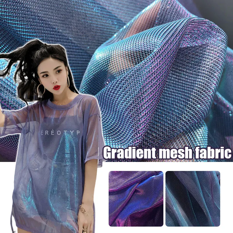 1.5x0.5m Gradient niebieski fioletowa siatka woal tiul zmienia kolor perspektywiczny sukienka kreatywny projektant tkaniny do patchworku z tkaniny