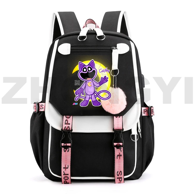 

Preppy Style Smiling Critters School Backpack for Primary Students Cartoon Bookbag USB Charging Bag Anti-theft Laptop Daypack