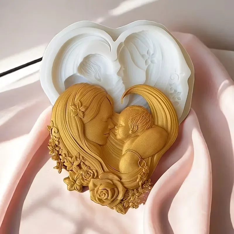 1 molde de silicona para pastel con diseño de madre e hijos, ideal para mousse de leche, chocolate, repostería con fondant, reutilizable para la cocina.