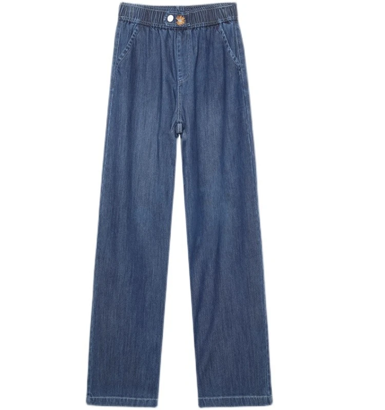 Pantalones vaqueros de pierna ancha suaves para mujer primavera otoño corte holgado cintura alta tela vaquera fina versátil Casual pantalones de pierna recta sueltos