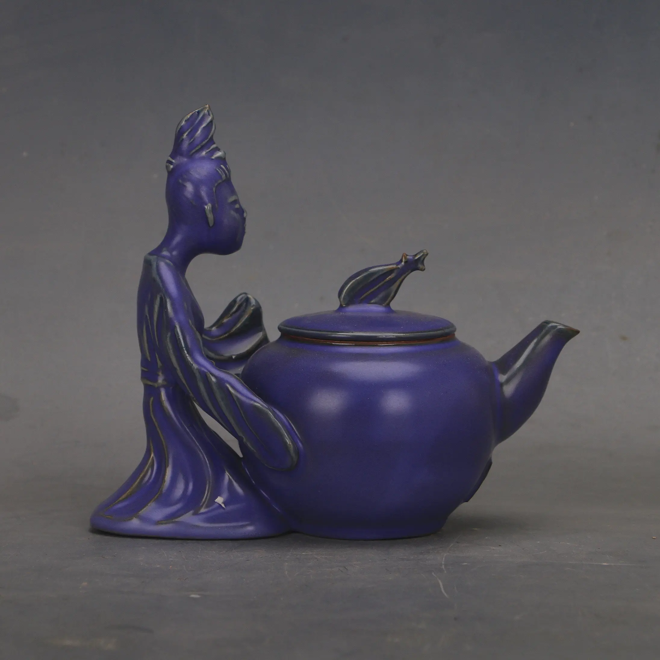 Song Dynasty Style Ru Ware Violet Glazed Boy Attendant Figure Ewer Chinese Antique Home Decor Display Gift