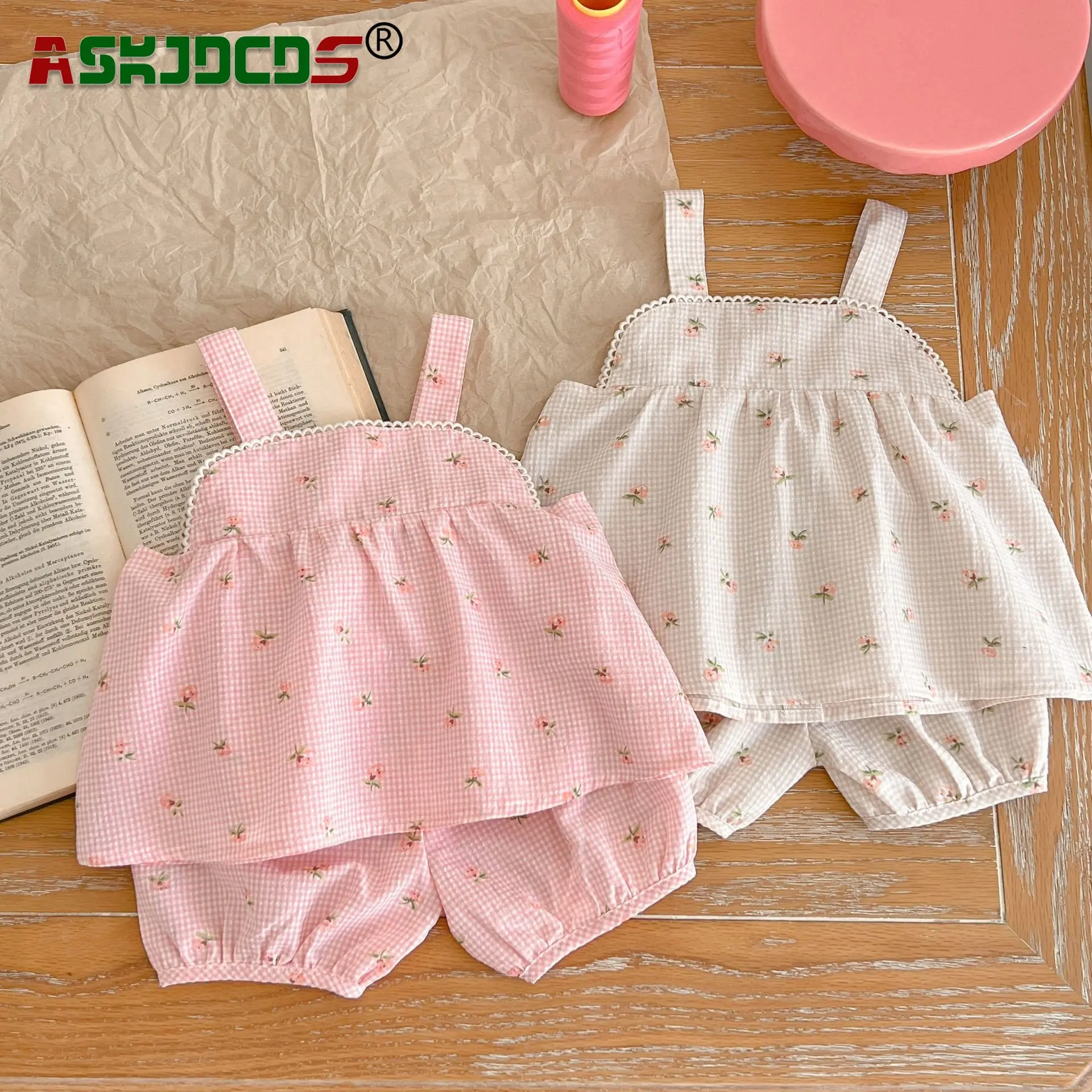 

Perfect for Summer 2023 Infant Toddler Cute 2pcs Plaid Clothes Set 0-3Y : Sleeveless Princess Sling 3D Flower Ruched Top+Shorts