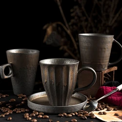Japanese Style Ceramic Vintage Office Tea Water Cup Creative Chinese Retro Pottery Coffee Milk Mugs With Wooden Handle Drinkware