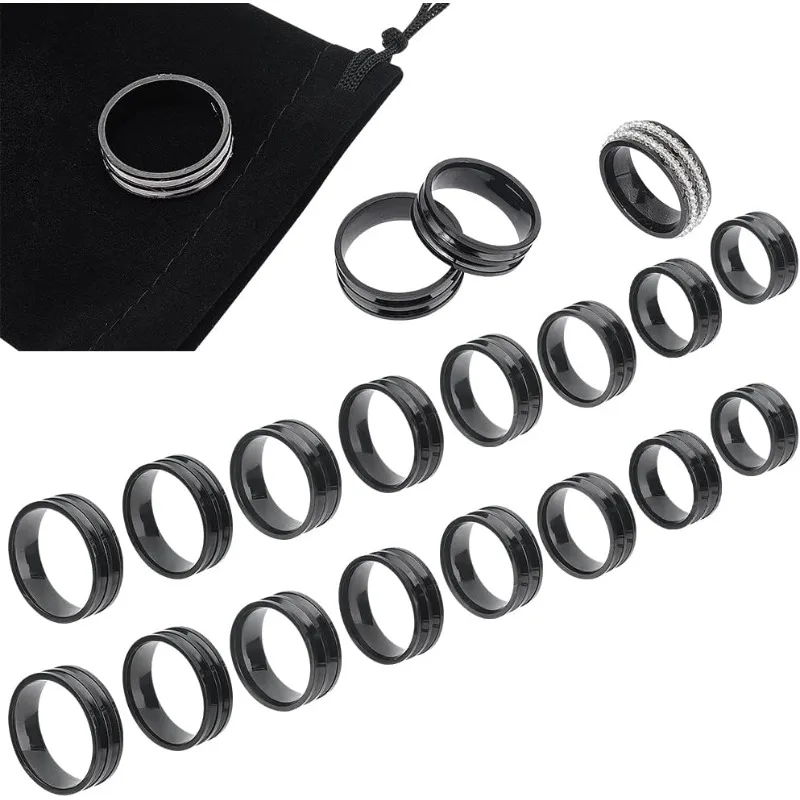 

16pcs 8 Sizes Black Double Blank Core Finger Rings Stainless Steel Grooved Ring Settings Wide Band Finger Rings for Jewelry