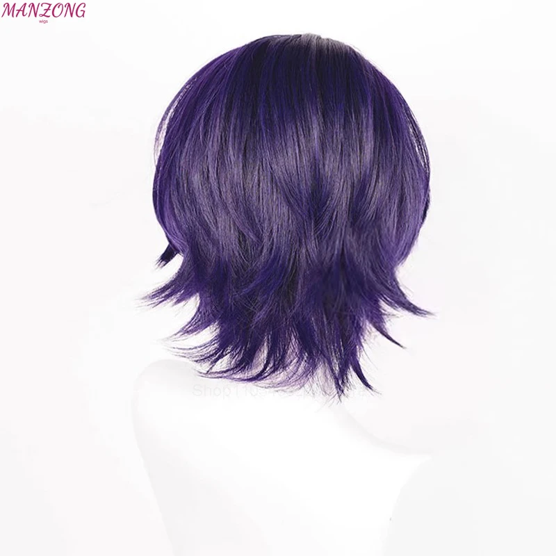 HSR Dr Ratio Cosplay Wig 33cm, Wig warna campur ungu, rambut sintetis tahan panas