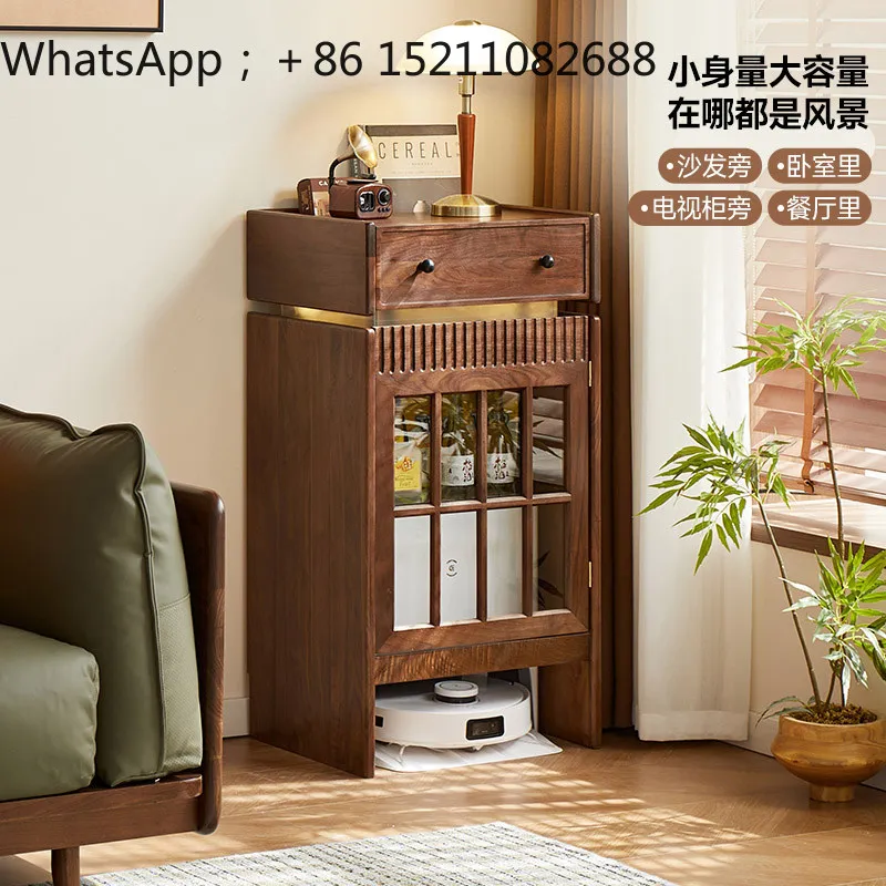 SCY black walnut sweeping robot cabinet solid wood household locker living room storage cabinet