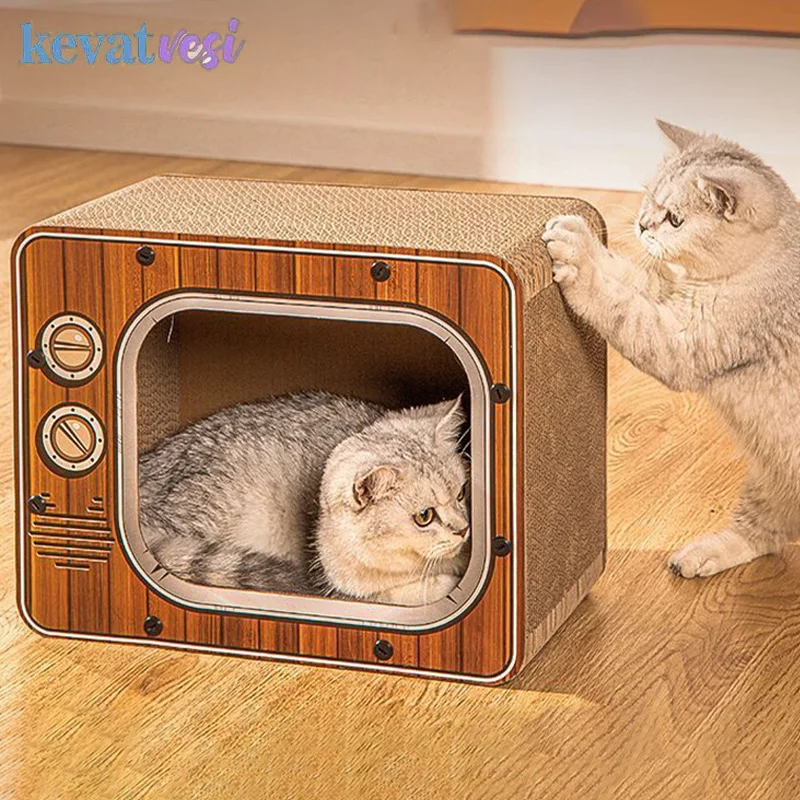 

Creative Cat Scratcher TV-shaped Cat Scratching House Corrugated Pet Scraper for Cats Kitten Large Capacity Cat Home Pet Supply