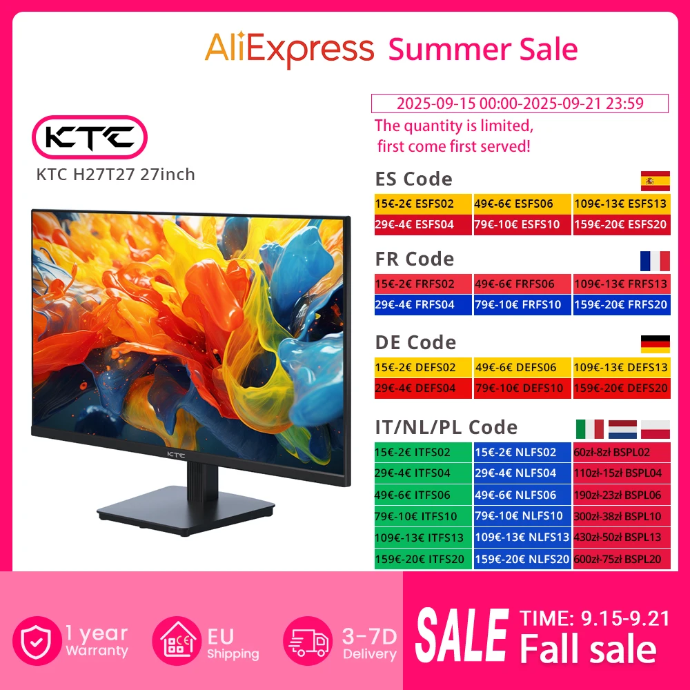 KTC H27T27 27-Zoll-QHD 100 Hz Gaming-Monitor 2560 x 1440 IPS-Schnellbildschirm 16:9 ELED 1 ms GTG-Reaktionszeit 99 % sRGB HDR10