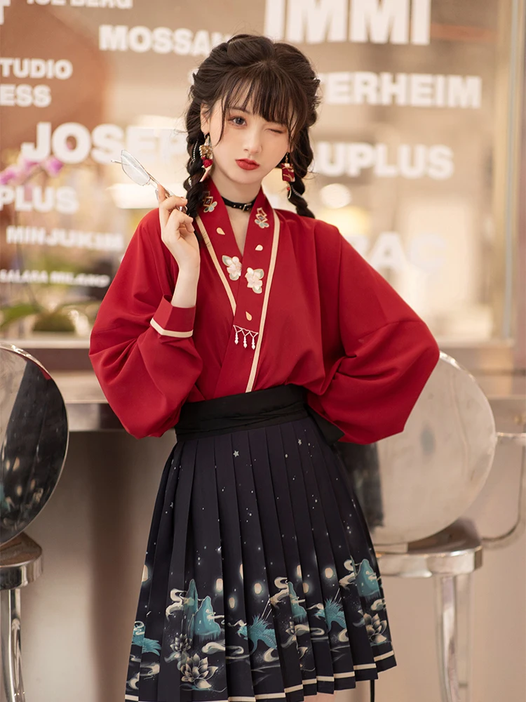 

Stand-up Collar Chinese Style Hanfu Ming Dynasty Horse Face Pony Skirt Spring And Summer Cute Embroidery Lolita Kawaii Pastel