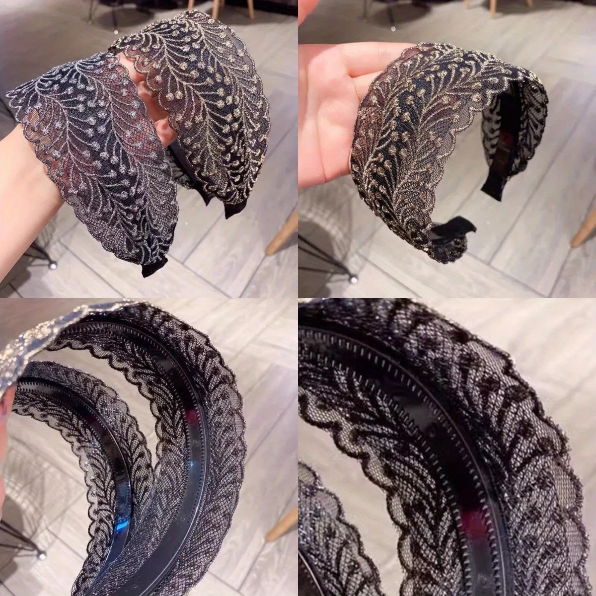 

Wide Lace Headband Non-Slip Grip for Covering Gray Hair Elegant Design for Women Daily Use Outdoor Casual Fashion Accessory