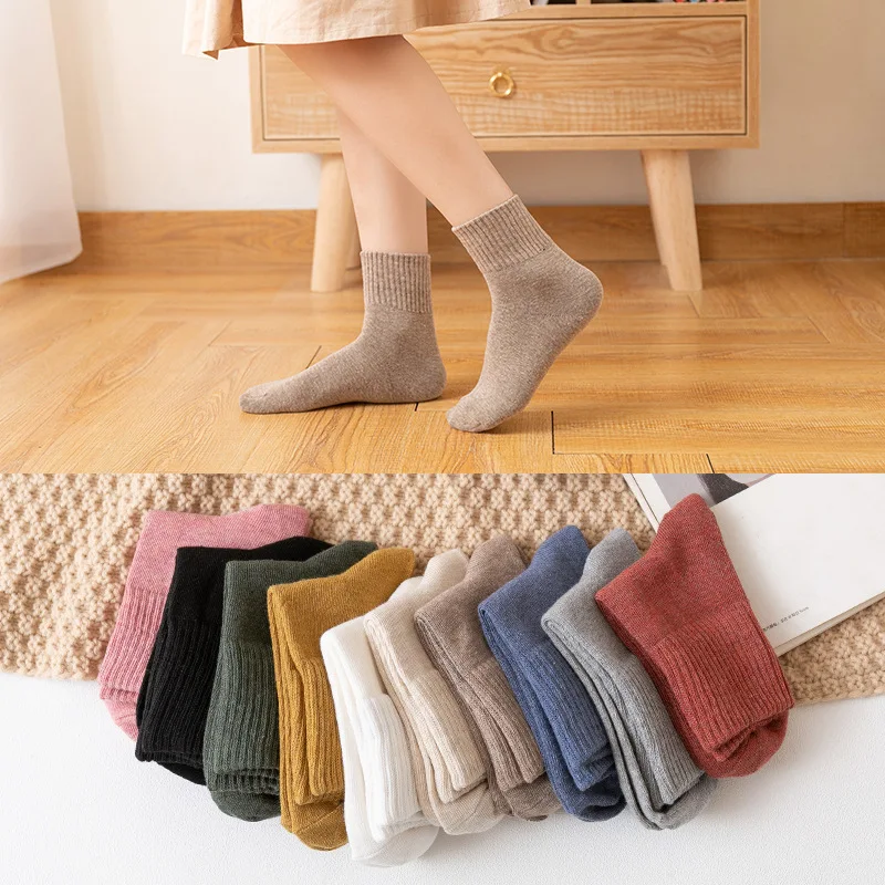 

10 pairs of spring autumn socks women's midsole solid color cotton socks comfortable sweat absorbing casual women's socks