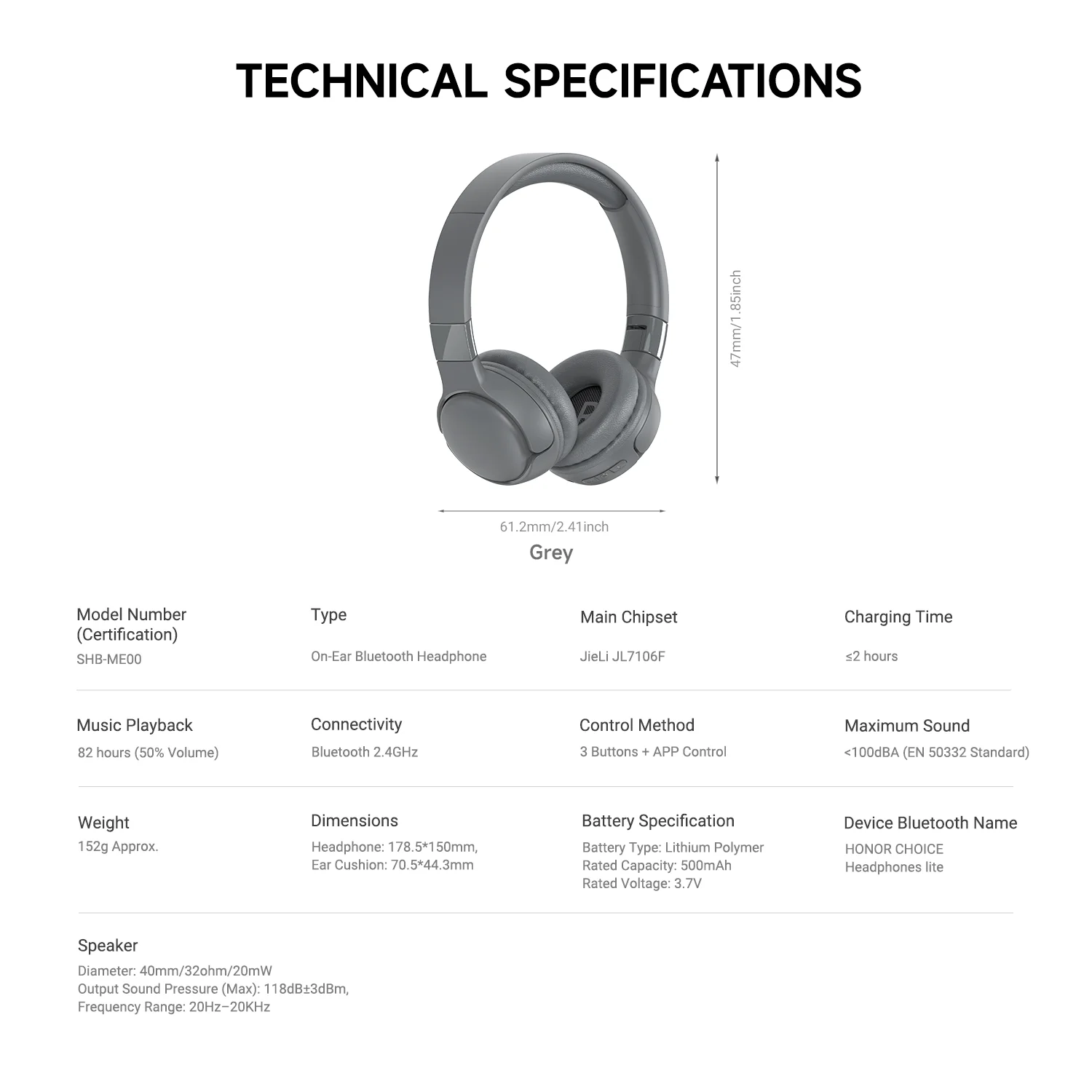 HONOR Kopfhörer Lite 82H Spielzeit, ENC-Anrufe, Dual Connect BT 5.4, Verlustfreies Audio & EQ, Räumlicher Klang, Tastensteuerung, IP54 – Detail 7
